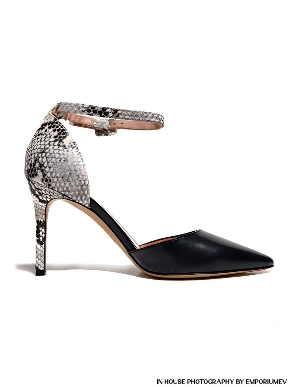 Bally Calida 90 Black Lamb Leather Snake Skin Print Size EU 37 US 6.5 Heel Pump